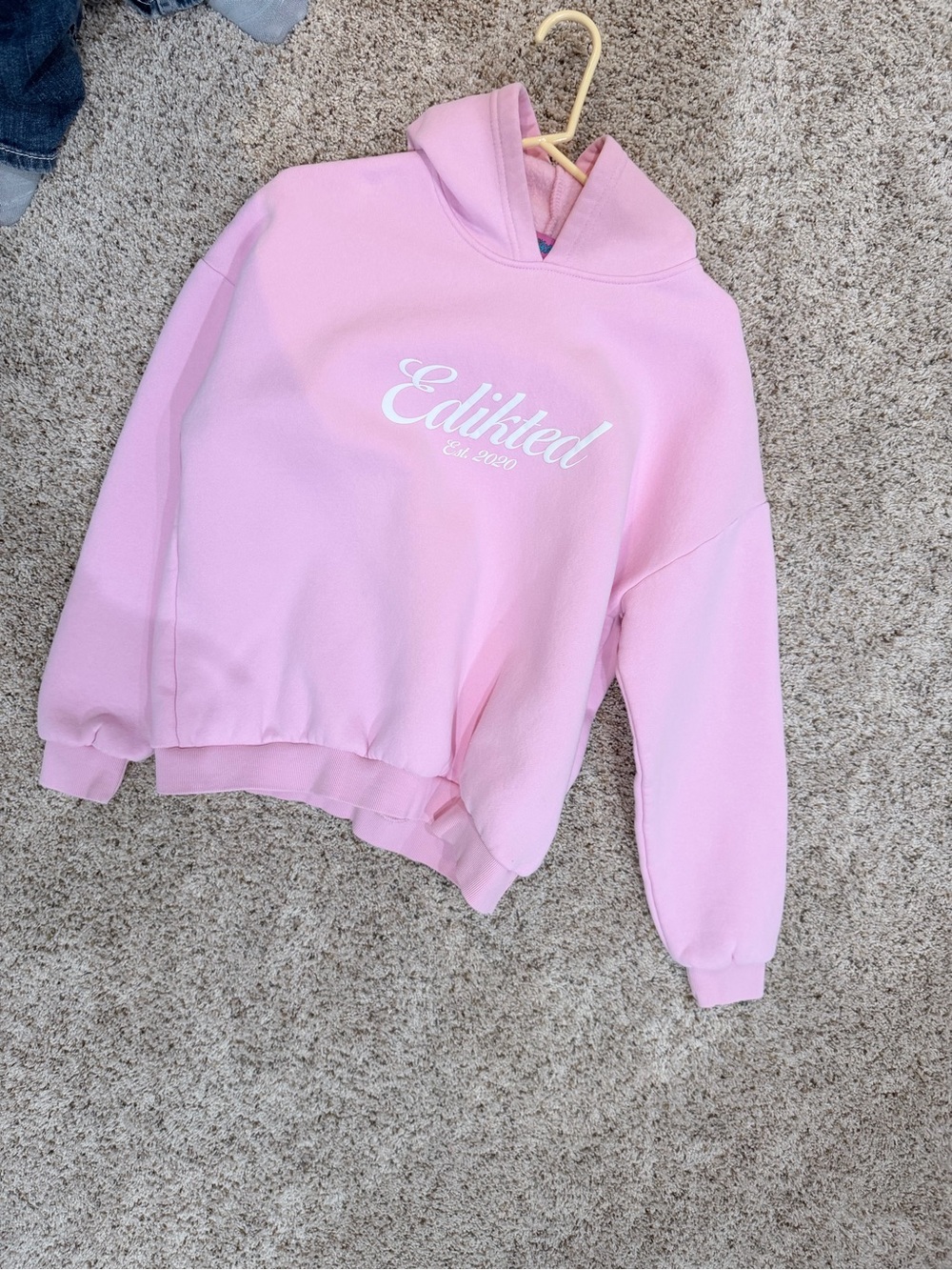 Edikted Light Pink Pullover Hoodie with White Script Logo